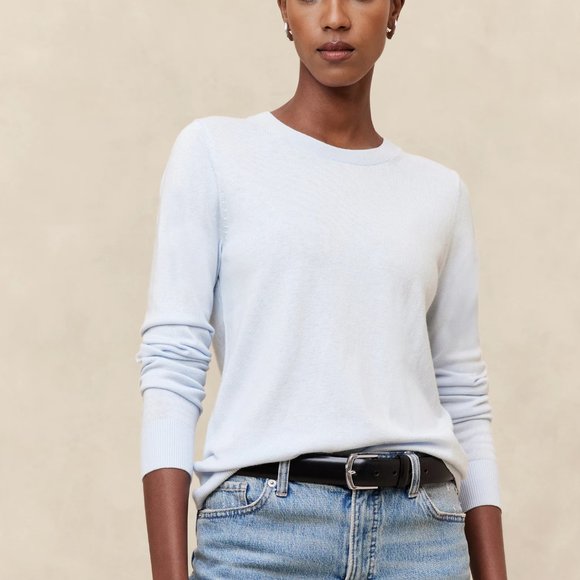 J. Crew Sweaters - NWOT J. Crew Merino Wool Heathered Baby blue/ Mesh Sleeve Sweater Size M
